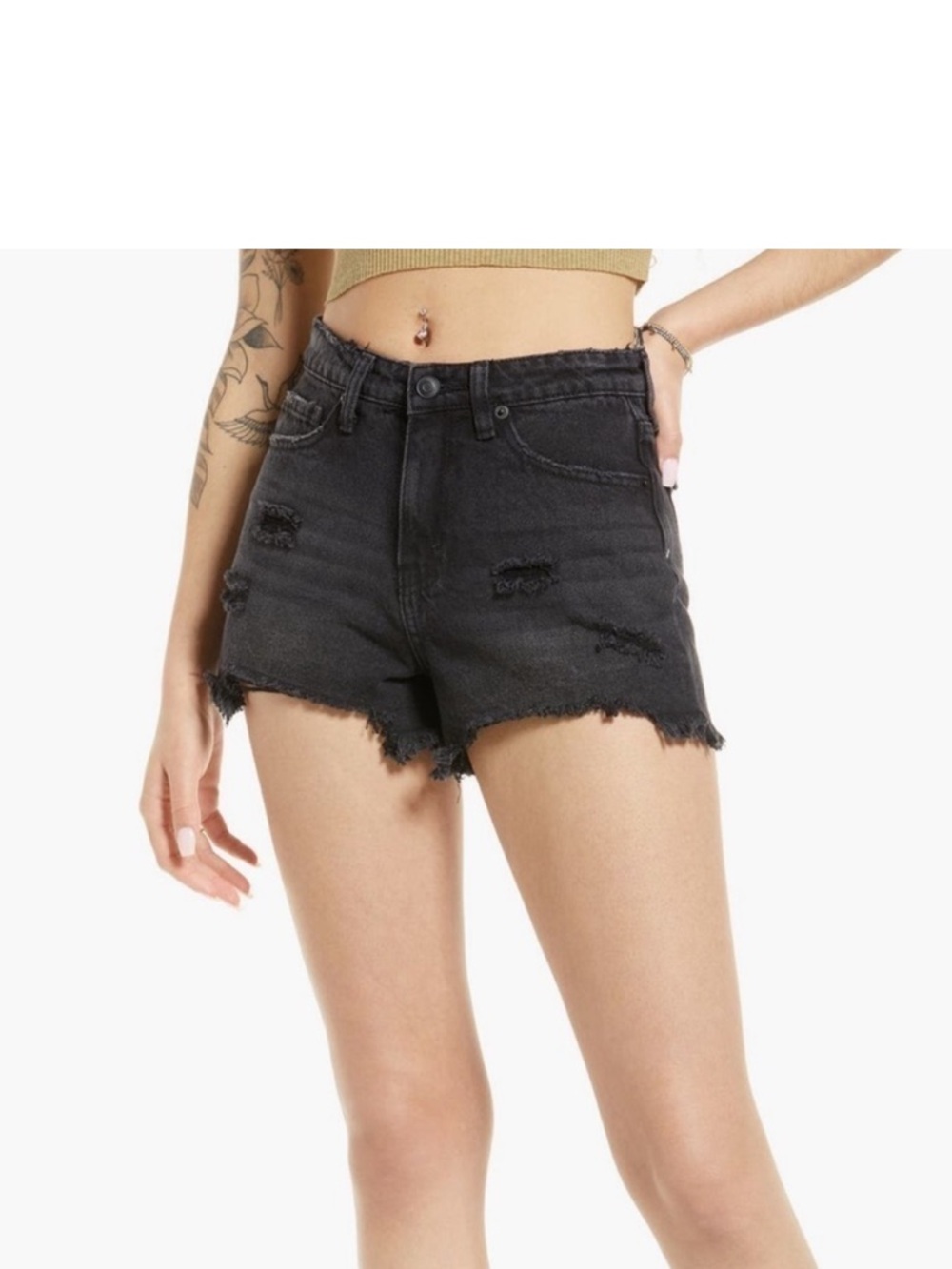 Nordstrom Bp Black Destroy Wash Ripped Women’s Denim Jean Shorts✨